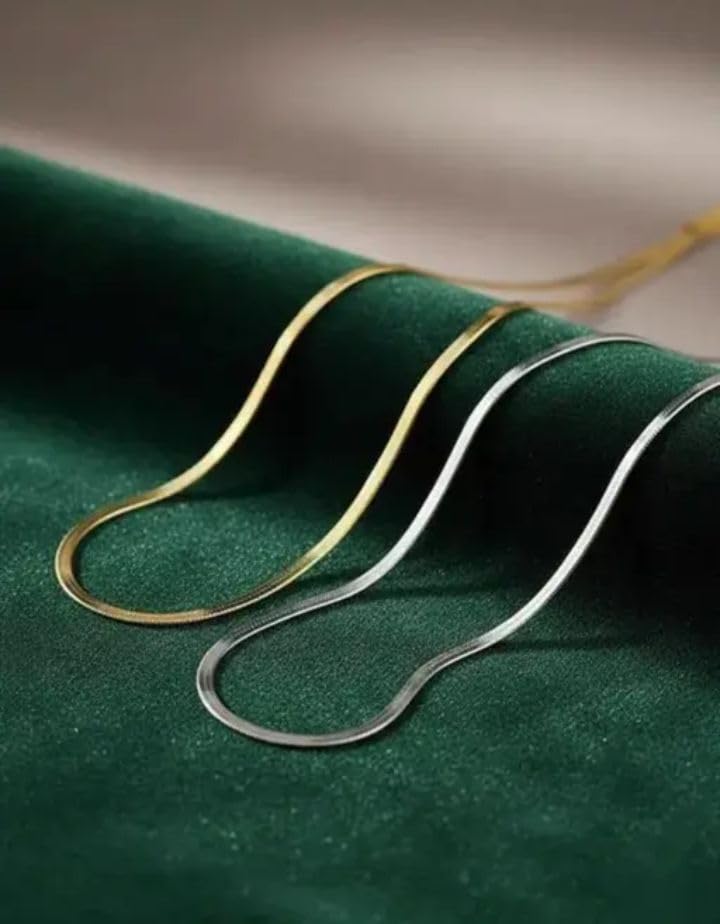 Herringbone Snake Chain Necklace, Gold and Silver Combo, 3mm Width, 20 Inch, for Men and Boys-image-5