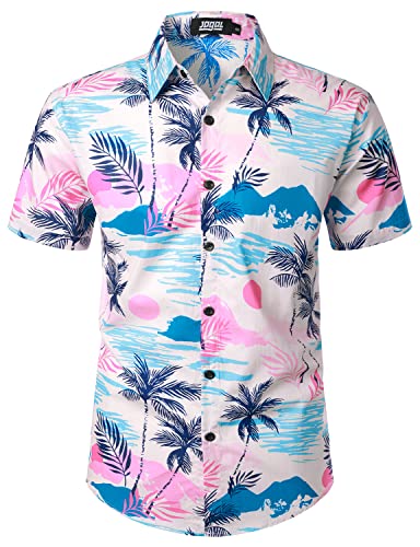 JOGAL Men's Flower Casual Short Sleeve Aloha Hawaiian Shirt2