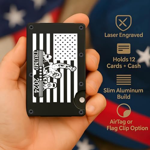 Trump Wallet for Men - Minimalist, Slim, Durable, Stylish- RFID Blocking Wallet with Money Clip - Metal Card Holder -Great for Dad- Luxury Gift Box (Trump Fight!, Crimson Red)3