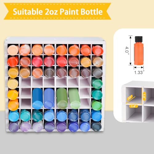 Image of Krafetto 64 Grids Craft Paint Storage Organizer, Wall-mountable Paints Holder, Stackable Paint Bottle Rack Stand for 2oz Acrylic Craft Paints