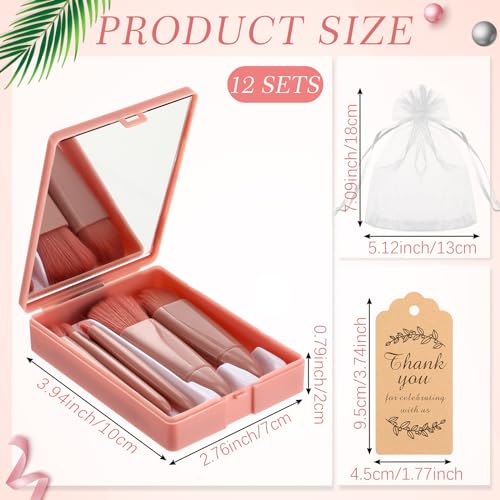 Funnymoom 12 Set Travel Makeup Brush Set Bulk with Mirror Mini Travel Makeup Brushes Thank You Cards and Organza Bag Bridesmaid Gift for Bachelorette Party Gift Wedding(Pink) - Thumbnail 2