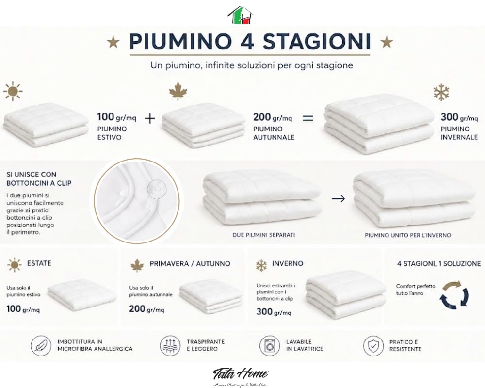 Tata Home Piumino 4 Stagioni in Calda e Morbida Microfibra MATRIMONIALE misura cm 250X200