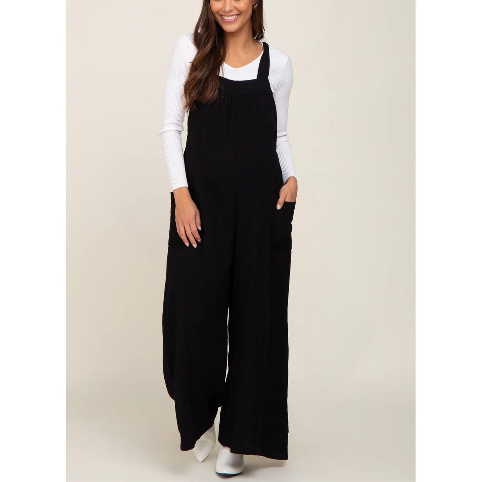 Mono de Maternidad para Mujer Algodón Lino Cómodo Mono Mujer Elegante Peto Jumpsuit Primavera Pantalones Tallas Grandes Holgados de Pierna Ancha Pantalones Largos Casual