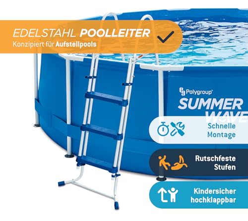 Summer Waves Universal Stahl Poolleiter für Familien - Robust & rutschfest - Einfache Montage - Sicherheitsleiter