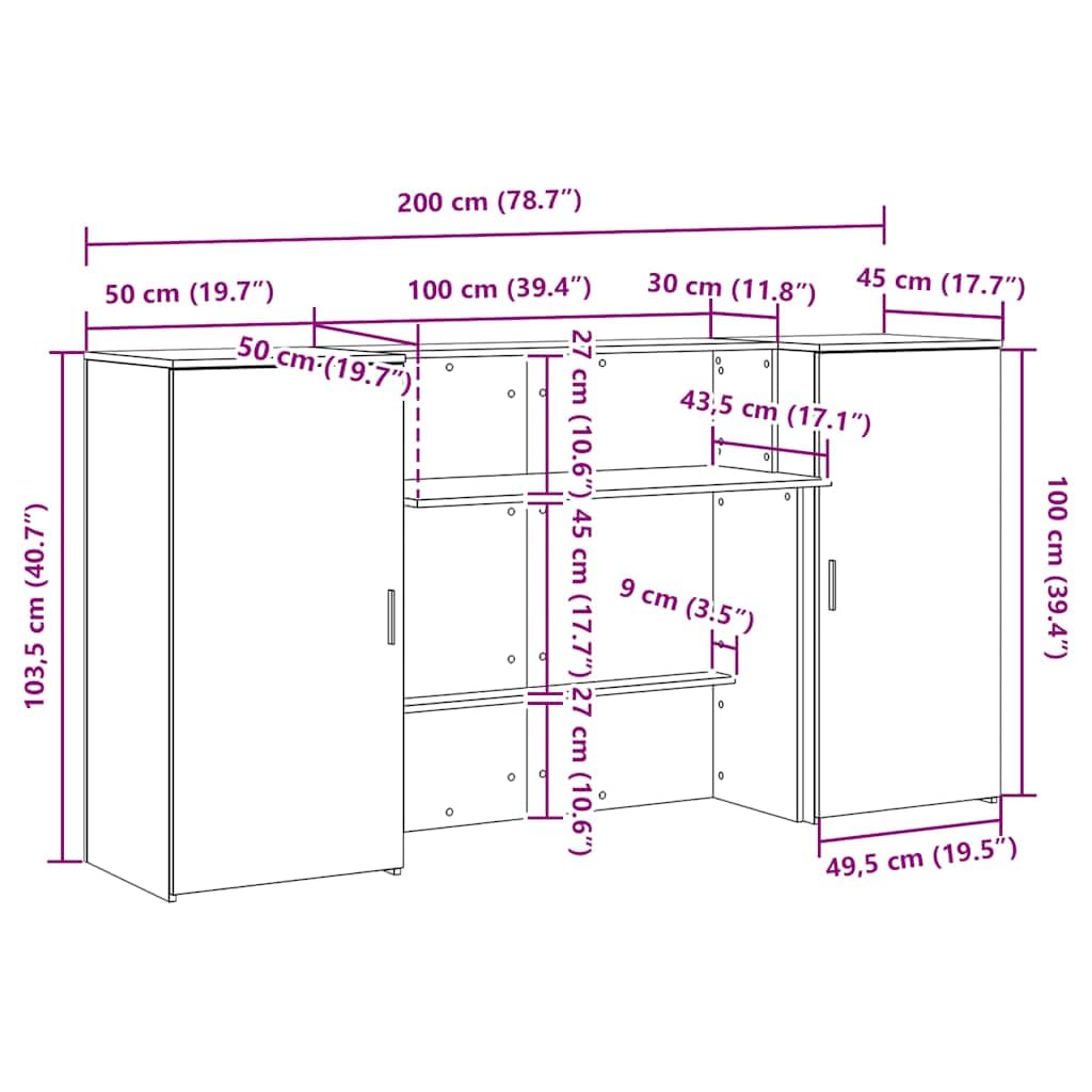 vidaXL Empfangstheke Altholz-Optik 200x50x103,5 cm Holzwerkstoff