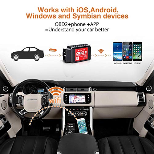 Audew Car WiFi OBD2 Scanner for iOS, Android and Windows Devices, Wireless OBDII Car Code Reader Scan Tool, Scanner Adapter Check Engine Diagnostic Tool Fit Most Vehicles