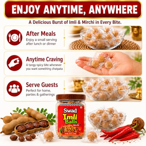 Image of Swad Mirchi Imli Balls Khatti Meethi Candy, Tangy Candy 220g (Pack of 1)