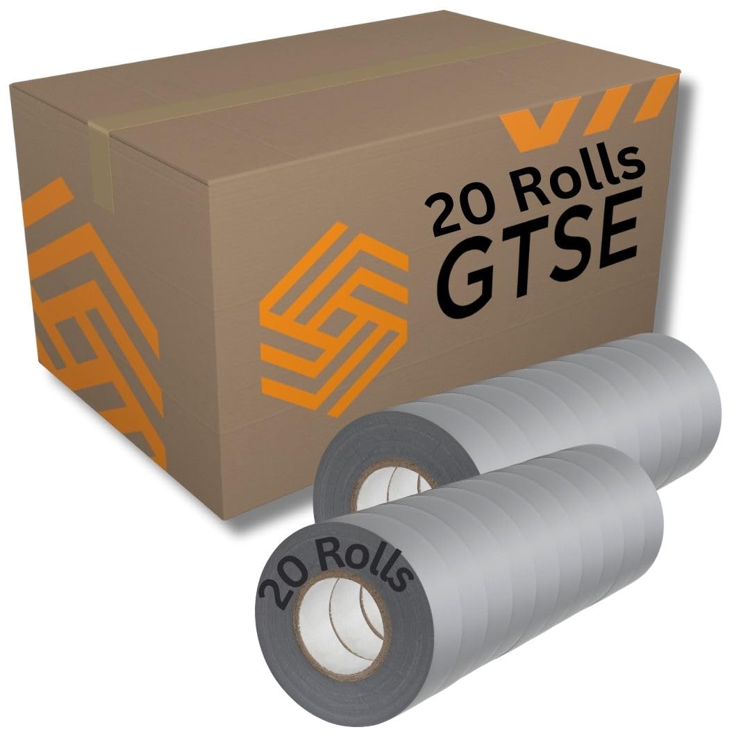 GTSE Grey Electrical Tape, 19mm x 20m, 20 Rolls of Strong Self-Adhesive PVC Insulation Tape for Insulating, Repairing and Protecting Electrical Wires