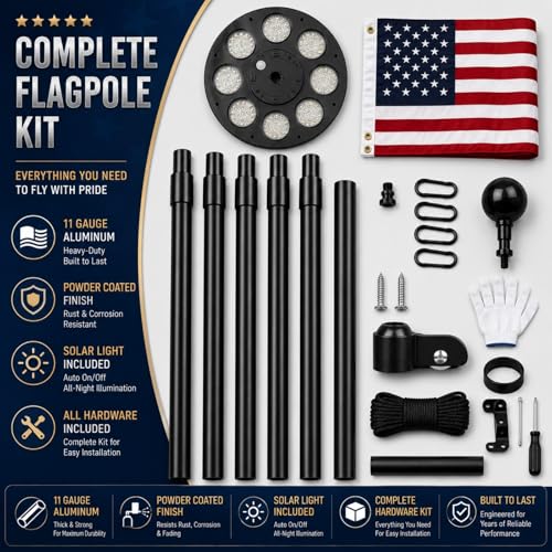 Flag Pole for Outside House with Solar Light, 25FT 12 Gauge Yard Heavy Duty Flag Pole in Ground, 100MPH Wind-Tested by GHOSOONE - Image 6