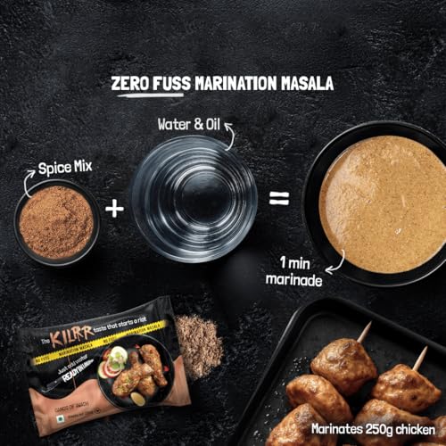 Image of KILRR Chicken Marination Masala - Afghan ka Shaitan | Pack of 4 (Marinates 250g Chicken per Pack) | 1- Min Killer Marinade Masala for Tikka, Adhgani Chicken | Just Add Water & Oil | No Preservatives or Additives