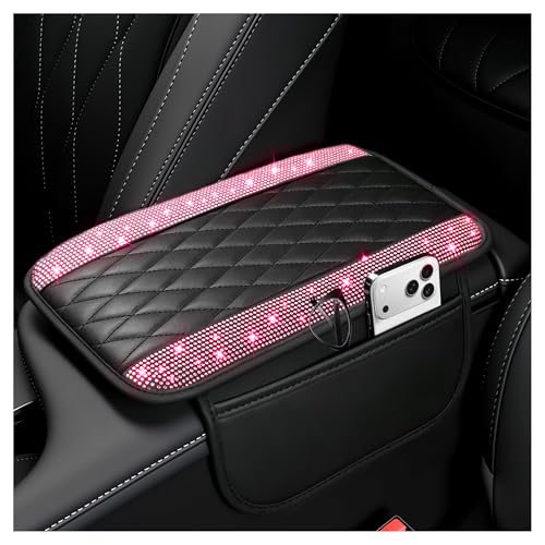 Image of Stacool Upgraded Car Center Console Cover with Rhinestones,Microfiber Leather Car Armrest Cover Cushion with 2 Storage Bags,Universal Cars Armrest Storage Box as Cars Interior Accessories