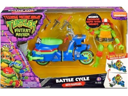 Coffret pour Tortues Ninja Moto de Luxe + Figurine Raphael 12 cm + 3 Accessoires - Set véhicule Miniature TMNT Turtles + Carte