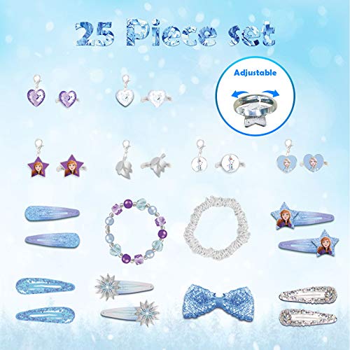 Adventskalender 2025 Kinder Mädchen, 24 Tage Weihnachts-Countdown-Kalender im Frozen-Stil, DIY-Überraschungs Bracelet, Anhänger, Haarschmuck, Ring, Geschenke für Mädchen 6 7 8 9 10 11 12 13 Jahre