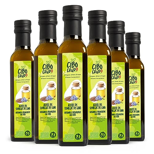 Aceite de Lino Ecologico - 250ml x6. Aceite de Lino Comestible Prensado en Frío Crudo Puro y Bio. Rico en Antioxidantes Calcio y Omega 3.