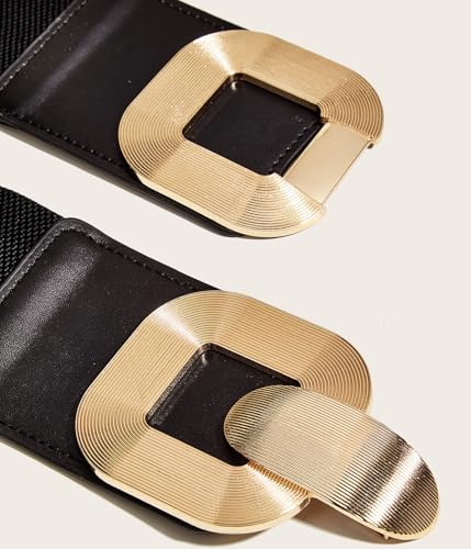 Women's Large Gold-Buckle with Stripes Waist Belt Elastic Stretch Wide Corset Girdle Belt for Luxury City Dresses3