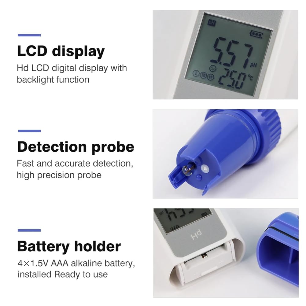 Medidor Digital de PH, ORP y Temperatura Bolígrafo de Prueba de PH. Monitor Digital de Calidad del Agua para Acuarios de Acuicultura.