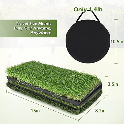 Tri-Turf Golf Mat With Training Net, Portable Golf Hitting Mat & Golf Chipping Net Set For Swing Golfing Practice - Heavy Duty Folding Turf Indoor/Outdoor Pad #TOP3