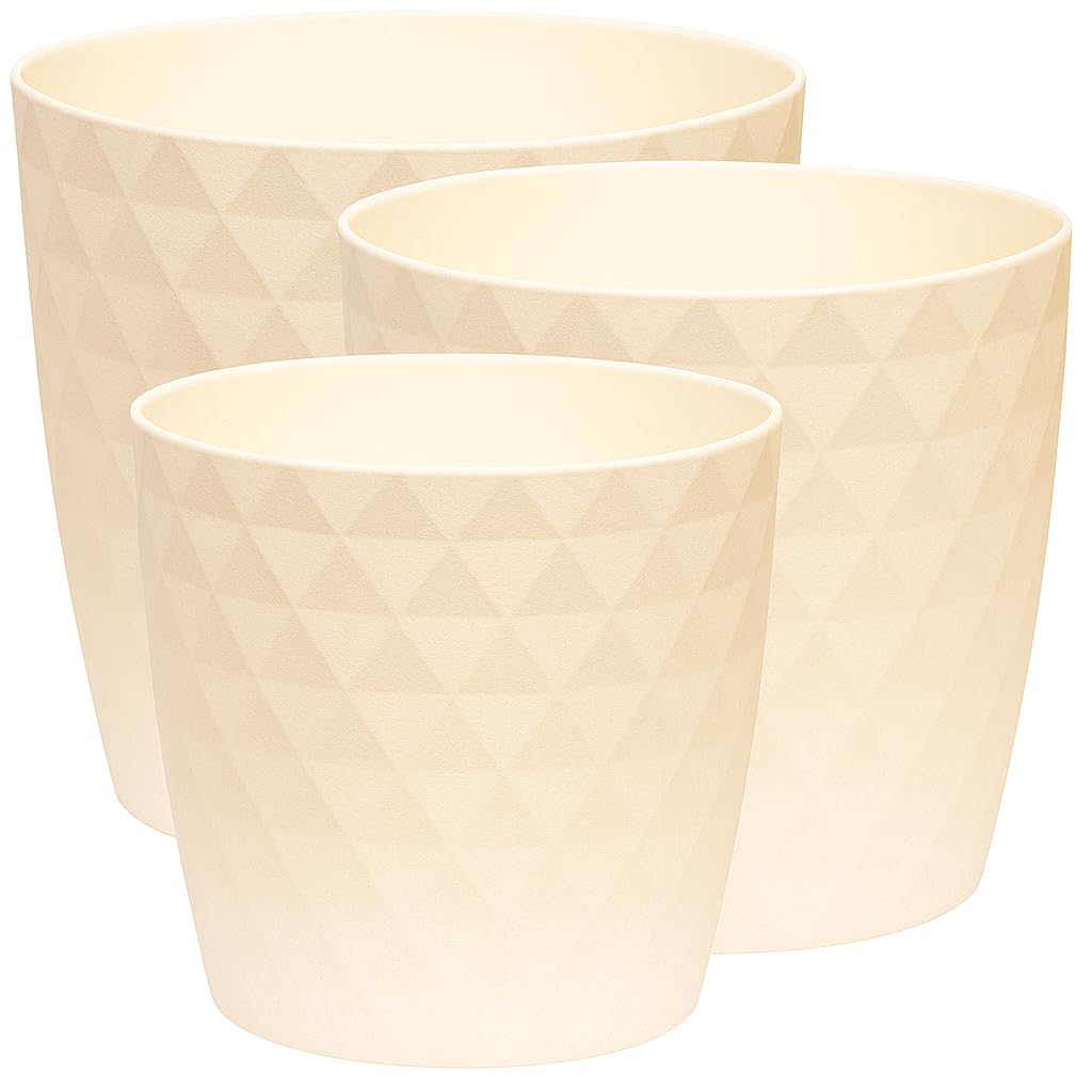 Home Garden Ornaments Ecru Crystal Plant Pots Indoor, Indoor Plant Pot - Set Of 3 Flower Pots With Glossy Crystal Surface (14Cm, 16Cm, 18Cm, Colour: Cream)