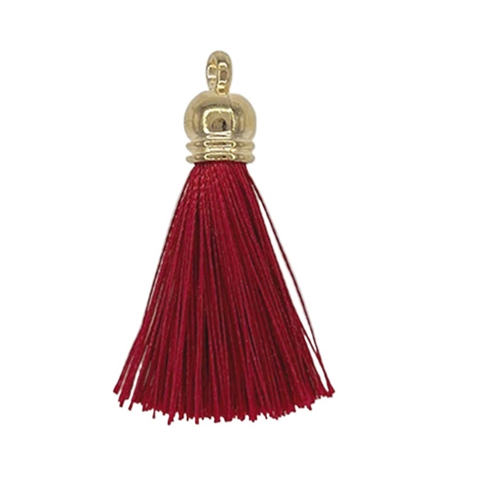 Nappine 200 pezzi 3 cm Mini nappa nappe in metallo dorato frangia for portachiavi ciondolo decorativo Tende segnalibro nero piccole artigianato(3cm Burgundy)