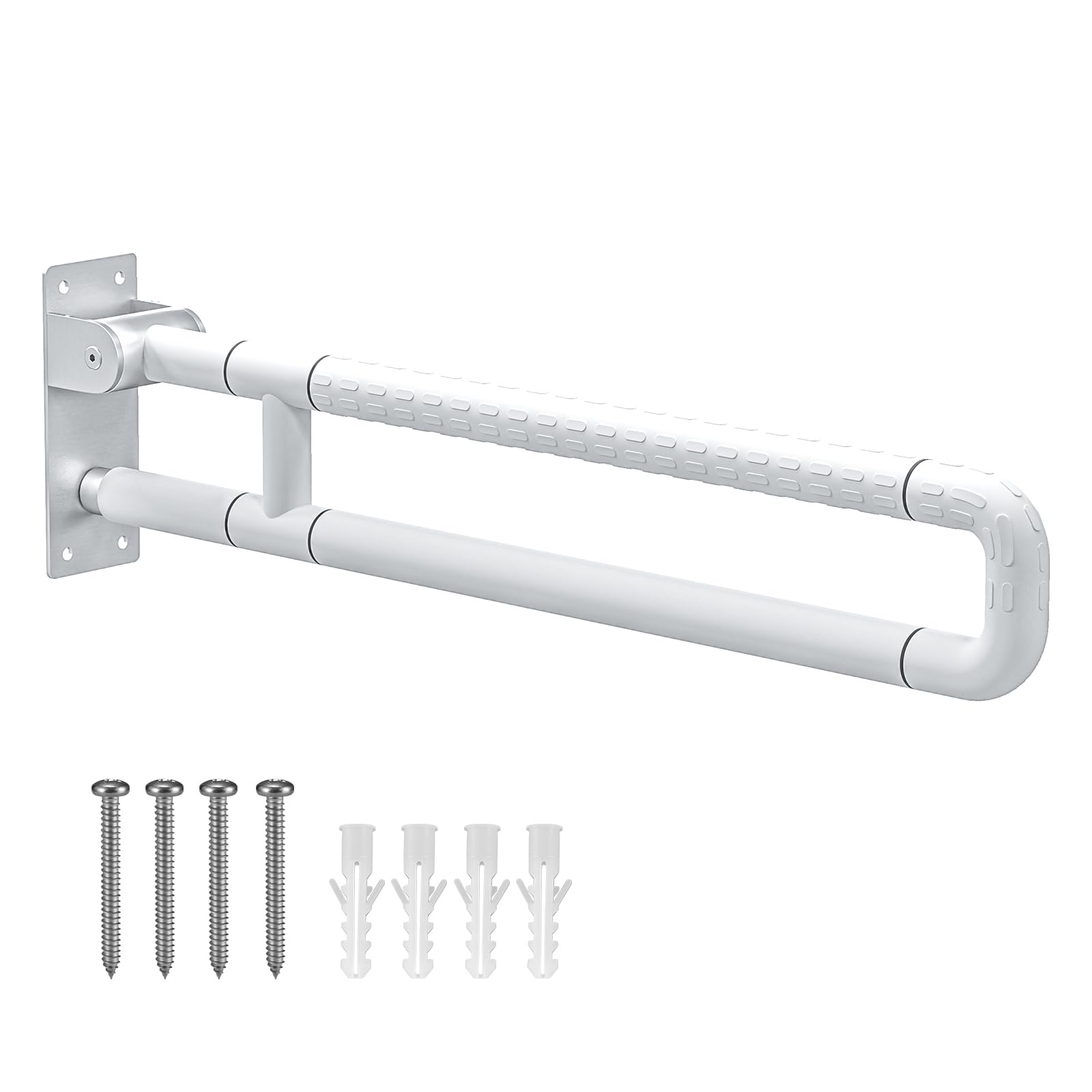 75cm Maniglione Bagno Disabili, Maniglione Ribaltabile Bagno, Può sopportare 300-350 kg, Barra Disabili Bagno, Pieghevole Maniglione di Sicurezza Antiscivolo per Anziani,Incinta (White, 75cm)