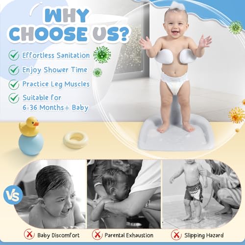 Image of Orzbow Baby Bath Stand, Adjustable Height Baby Shower Stand, Toddler Shower Standing Support with Non-Slip Base for Infant 6-36 Months, Easy-Use, Ideal Gift, Gray