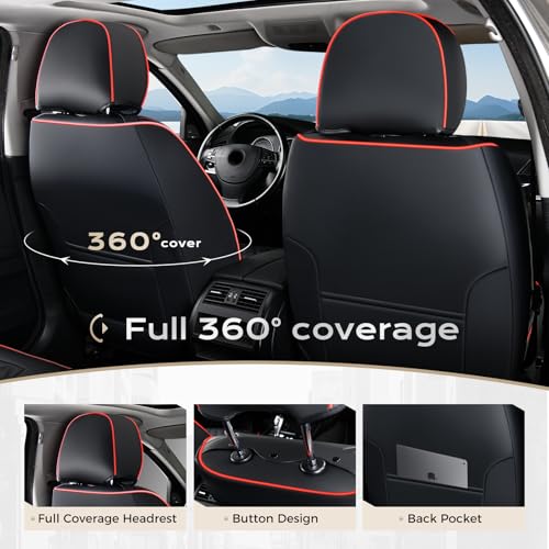 Image of Coverado Front Seat Covers, Wear-Resistant Stain-Proof Cushions, Universal Fit for Most Vehicles, Waterproof Car Seat Protectors, Automotive Seat Covers-Red & Black Line Design