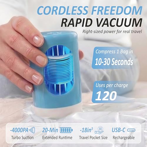 Image of Cozy Essential Travel Vacuum Storage Bags with Rechargeable Cordless USB Pump, Space Saver Bags for Luggage, Suitcase, Carry-On, for Clothes, Blankets, Bedding & Seasonal Storage,12 Combo
