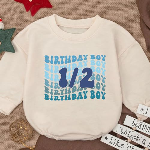 2PCS Baby Girl Boy Halfway to One Birthday Rompers – 1/2 Way to One Bodysuit Outfit, Cute Sweatshirt Set3