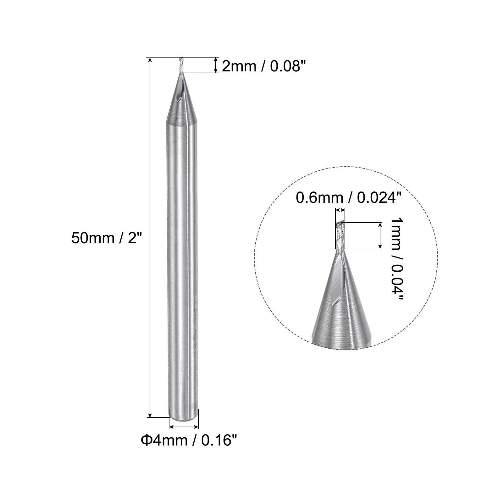 Sourcing Map Fresa Quadra In Micropunta 0.5 Mm In Carburo Massiccio - 2 Taglienti, Collo Lungo 3mm, Gambo 4mm Per CNC