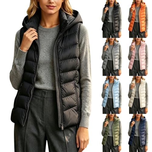 Puffer Vest Women Lightweight Quilted Sleeveless Zip Up Hooded Jacket Black - image 1