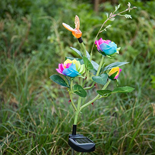 Cucudy LED Luzes de flores solares Rosa em forma de abelha Luzes da estaca de jardim Caminho Caminho