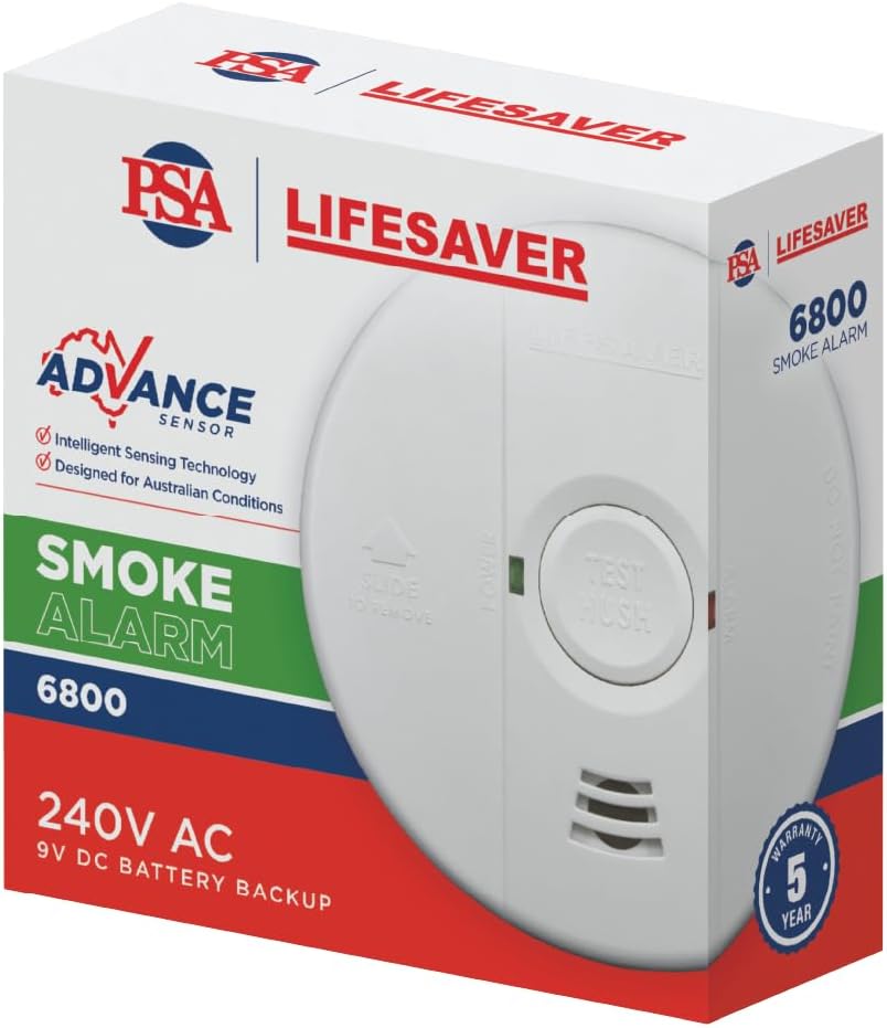 Lifesaver 6800 240V Photoelectric Smoke Alarm with 9V Battery Back Up AS37862014