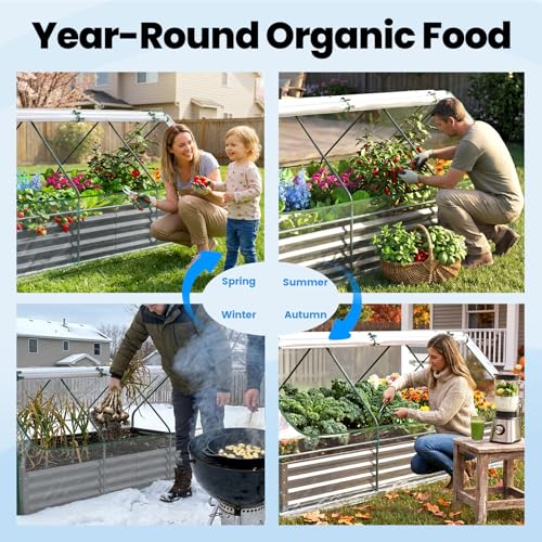Image of Quictent Raised Garden Bed Galvanized Raised Beds for Gardening Vegetables with Cover 8x4x1 ft Metal Planter Box Outdoor Use (Clear)