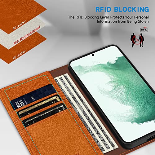 Image of ZZXX Samsung Galaxy S22 Plus Wallet Case, Brown 6.6 inch, RFID Blocking, Card Slot, Strong Magnetic Leather, Slim Fit