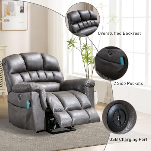 Sillón reclinable metálico gris con asiento ancho miniatura 4