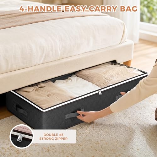 Image of Budding Joy Under Bed Storage Containers with Clear Lids, 4 Pack | Underbed Storage Bags for Blankets, Towels, Comforter, Sweaters, Linen Sheets, Wrapping Paper