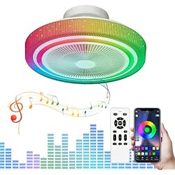 Lampara Ventilador Bluetooth CANEOE Ventilador de Techo con Luz LED, Moderno Ventilador de Techo con Luz Regulable RGB, Lámpara del Ventilador de Techo con Control Remoto y Altavoz Bluetooth Para Cocina, Sala, Dormitorio- 50cm