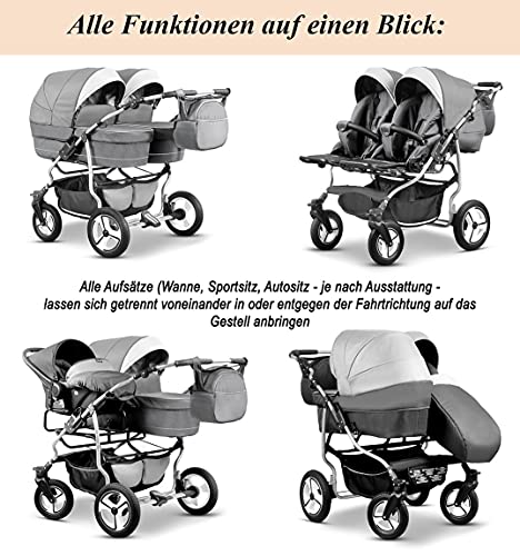 Zwillingskinderwagen Geschwisterwagen DUET LUX Komplettset 3 in 1 in 17 Farben