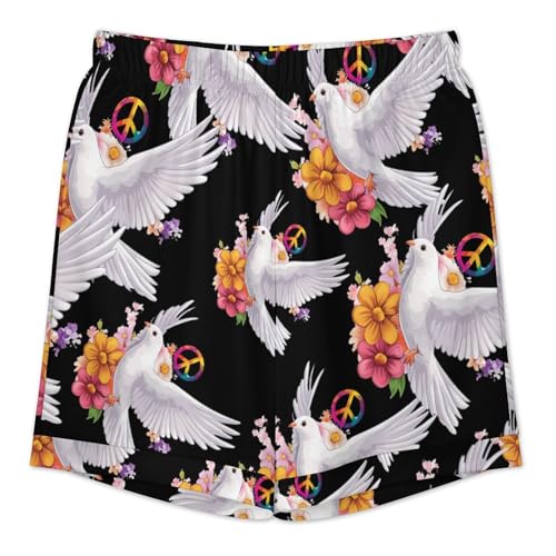 Peace Sign Dove White Pigeon Flowers Mens Pajamas Set Short Sleeve Shirt And Shorts Sleepwear PJ Sets Loungewear4