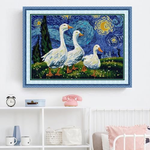 Image of Qeerysew Cross Stitch Kits Stamped Full Range of Embroidery Starter Kits for Beginners DIY - Printed Kit Look At The Stars (Printed) 11CT 25.6x18.5 inches