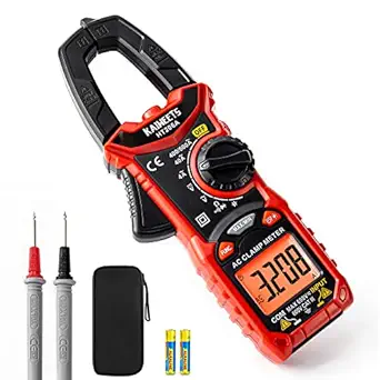 KAIWEETS HT206A Clamp Meter Multimeter TRMS 4000 Counts, Auto-ranging Amp Voltage Tester with Backlight, Measures AC Current, AC/DC Voltage, Capacitance, Resistance, Diodes, Continuity
