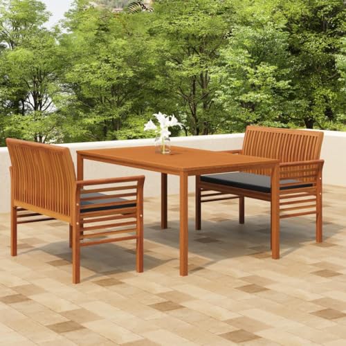 Genérico Set Comedor de jardín 3 pzas y Cojines Madera Maciza de Acacia,Conjuntos de jardín-3120458