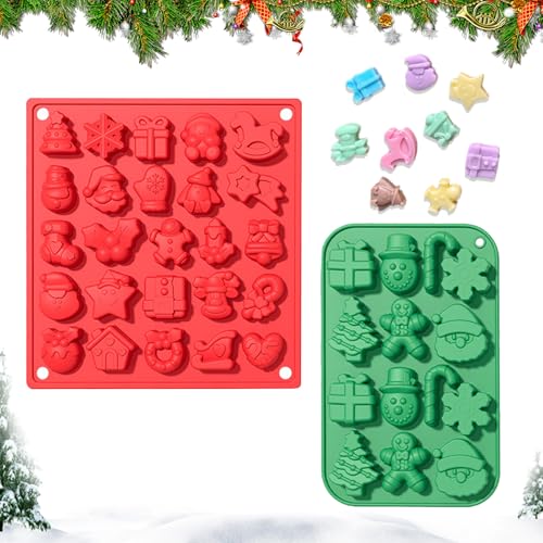 KASESSS 2pcs Christmas Silicone Chocolate Moulds 37 Cavities Festive Shapes Santa Snowman Xmas Tree Food Grade Christmas Silicone Moulds for Baking Candy Cake Decor Jelly Xmas DIY Decoration