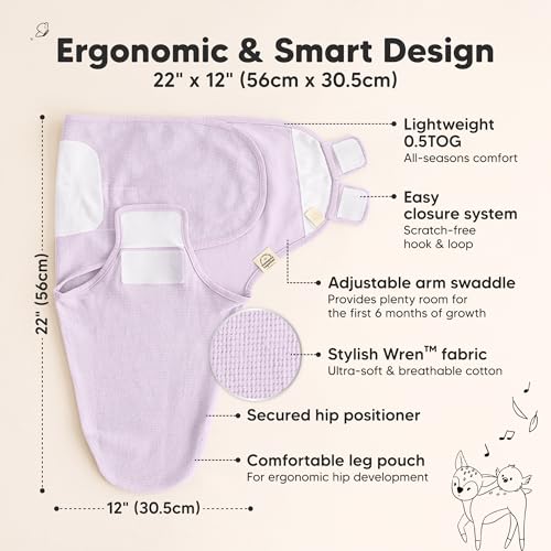 Image of 3-Pack Organic Swaddles for Newborns, Baby Swaddles 0-3 Months (Soft Lilac) | Newborn Swaddle Sleep Sacks, Soft Cotton, Infant, Baby Swaddle Wraps, Girls, Boys, Large Hook & Loop Closure