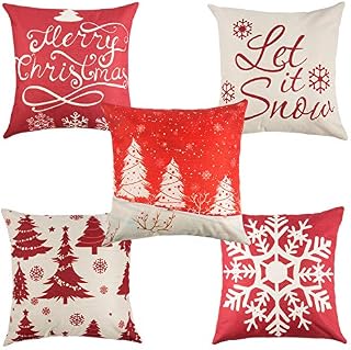 Yangbaga Set of 5 Christmas Pillow Cover Cotton Linen Decorative Pillowcases Christmas Snowflake Sofa Cushion Cover for Home Christmas Favor, 45 * 45cm / 18 * 18 Inches