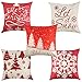 Produktbild Yangbaga 5er Weihnachten Dekokissen Kissenhülle Sofa Kissenbezug mit Reißverschluss ohne Füllung Rot (43 * 43 cm)