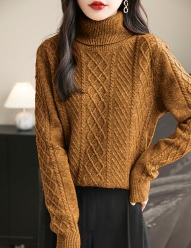 Women's 100% Merino Wool Sweater 2025 Fall Winter Turtleneck Warm Soft Casual Long Sleeve Knitted Sweater3