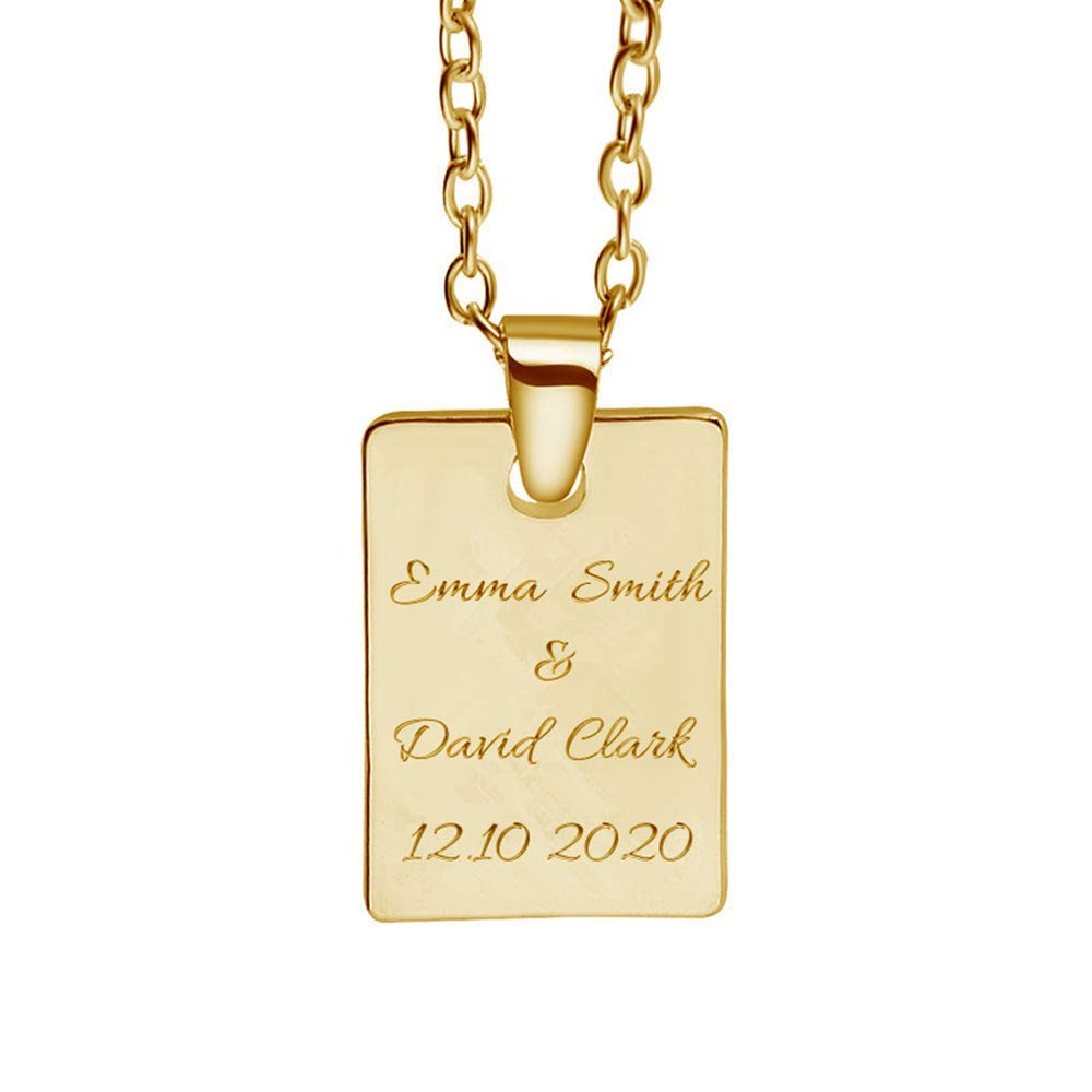 ElefezarPersonalized Square Engraved Tag Rectangle Charm Pendant Chain Custom Name Necklaces