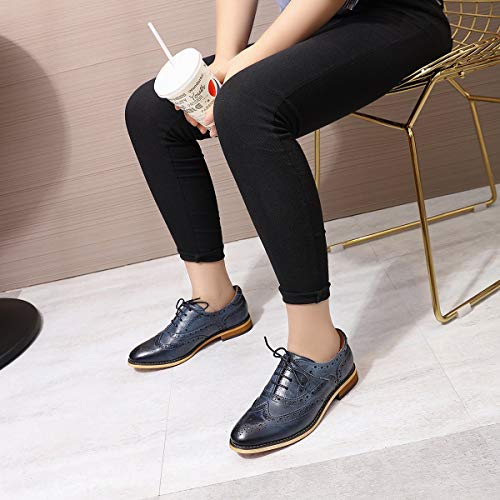 Image of Mona flying Women's Leather Perforated Lace-up Oxford Brogue Wingtip Shoes