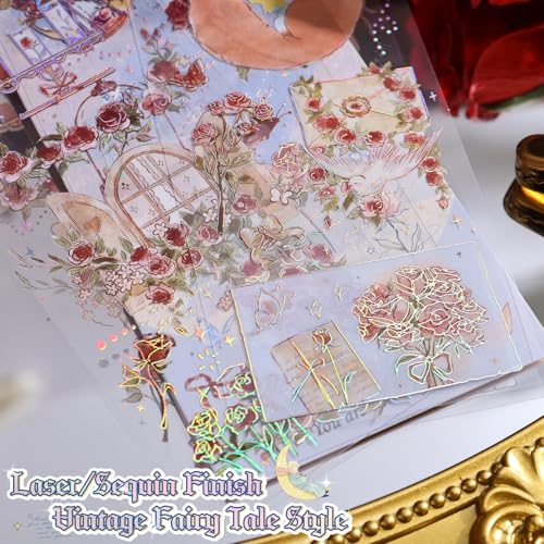 Image of 12 PCS Flowers Rose Themed Sticker, Decals for Scrapbook Supplies Bullet Junk Journal Bottles Planner Laptops DIY Scrapbooks Journals Phone Case Decoration Gifts Rewards